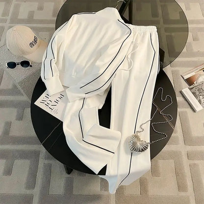 Sports Suit for Women, Autumn Fashion, Casual, Age Reducing, Western-style Zipper Sweatshirt, Wide Leg Pants Two-piece Set pants