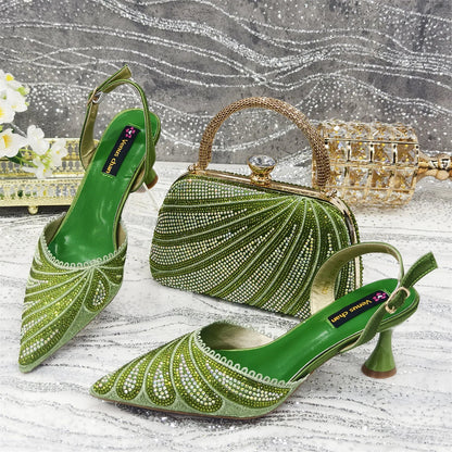 Venus Chan 2025 New Shoes and Bag to Match Orange Colour Pointed-Toe Diamond-Studded Party Women's High Heels Ms. Banguet Scene