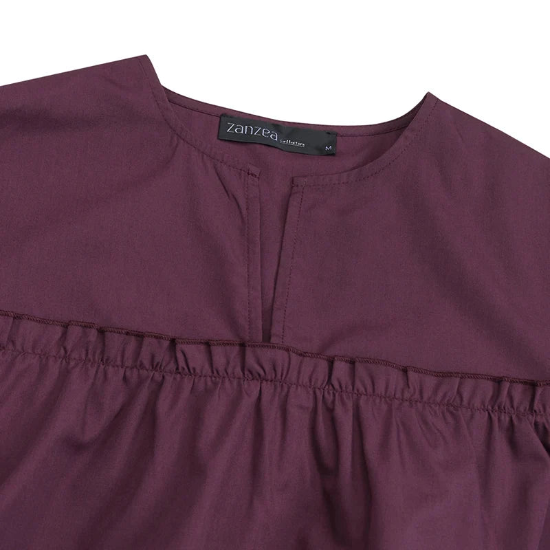 ZANZEA Fashion Women Long Puff Sleeve Blouse Autumn Spring Eelgant Shirt Ruffles Blusas Femininas Mujer Party Work Tops Tunic