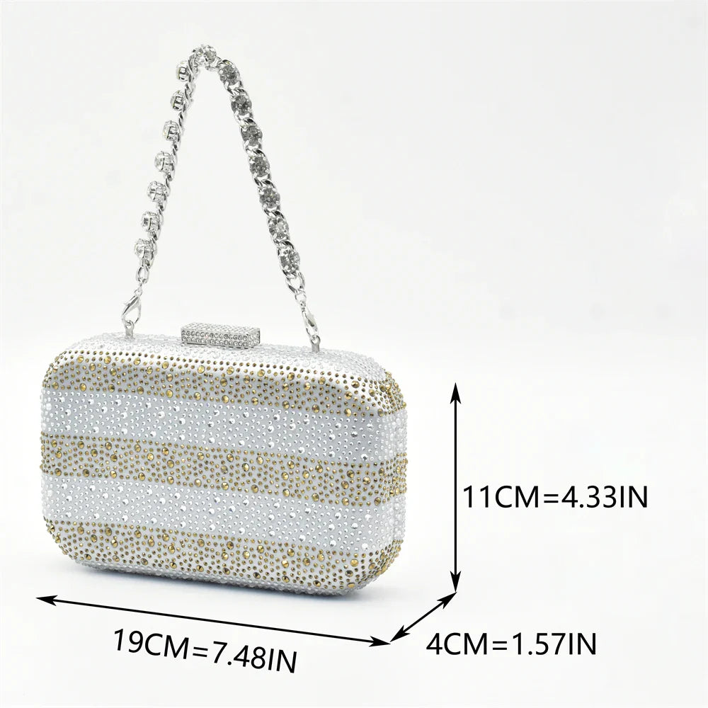 RUTIALNT Silver & Gold Crystal Shoe and Bag Set for Women