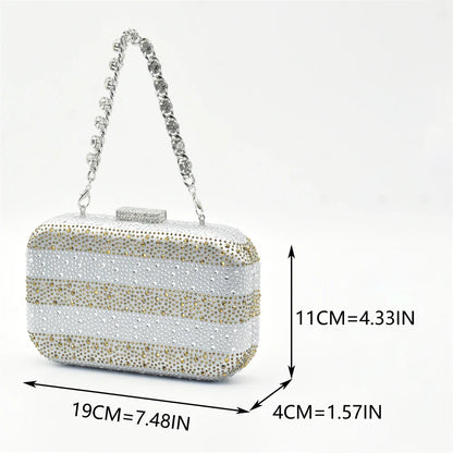 RUTIALNT Silver & Gold Crystal Shoe and Bag Set for Women