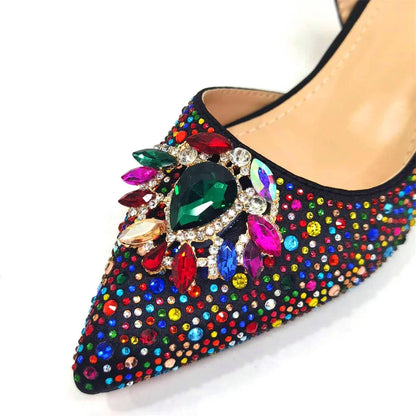 New Arrival Fashion Shoes Matching Bag Set Royal Blue Color Decorated with Crystal Ladies Wedding Party Women High Heel