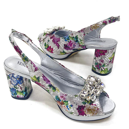 Venus Chan Italian Sandals and Bags Matching Set 2024 Women Heel Party for Gold Colour Wedding Bigger Size Thick Heel Shoes