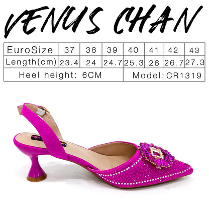 Venus Chan Luxury Rhinestone Heel & Handbag Set – Black & Gold Party Combo