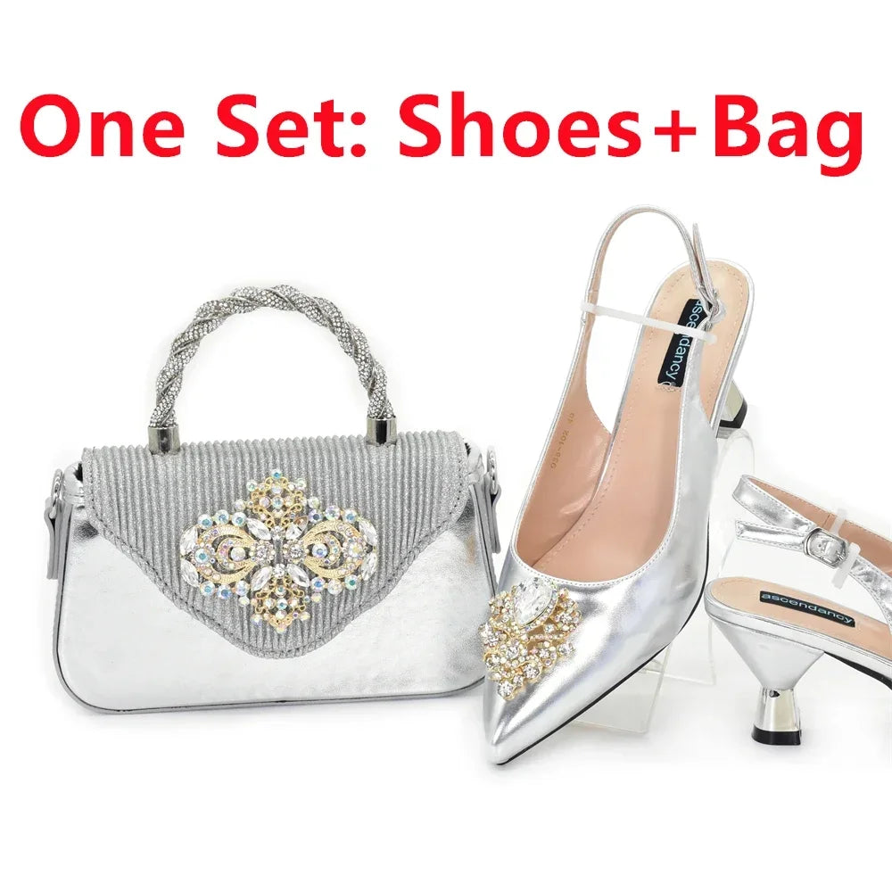 New Fashion Women Shoes and Bags To Match Set Nigeria Party Italian Shoe and Bag Set for Party in Women Elegant Heeled Pumps