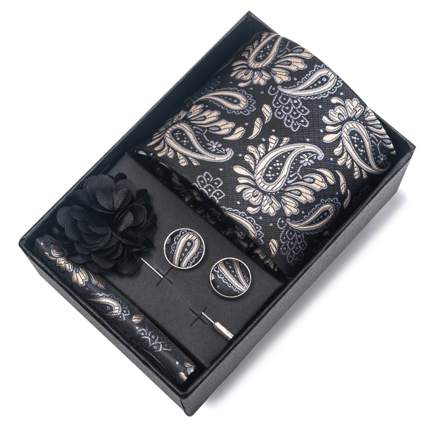 Top Grade Fashion 8 cm Wide Tie Sets Blue Stripe Men's Gravata Handkerchief Cufflink Box Fit Group Workplace Wedding Tie