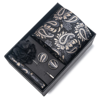 Top Grade Fashion 8 cm Wide Tie Sets Blue Stripe Men's Gravata Handkerchief Cufflink Box Fit Group Workplace Wedding Tie