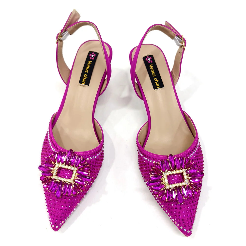 Venus Chan Luxury Rhinestone Heel & Handbag Set – Black & Gold Party Combo