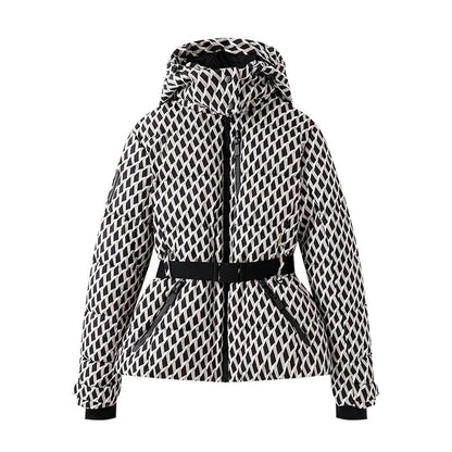Women's warm skiing series waist down cotton jacket winter new hooded slim fit jacket jacket