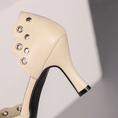 Summer Women Rivet Air Holes High Heel Sandals Commuter Design Pumps Cute Bow Heels Lady Fetish Sweet Wedding Pointy Shoes