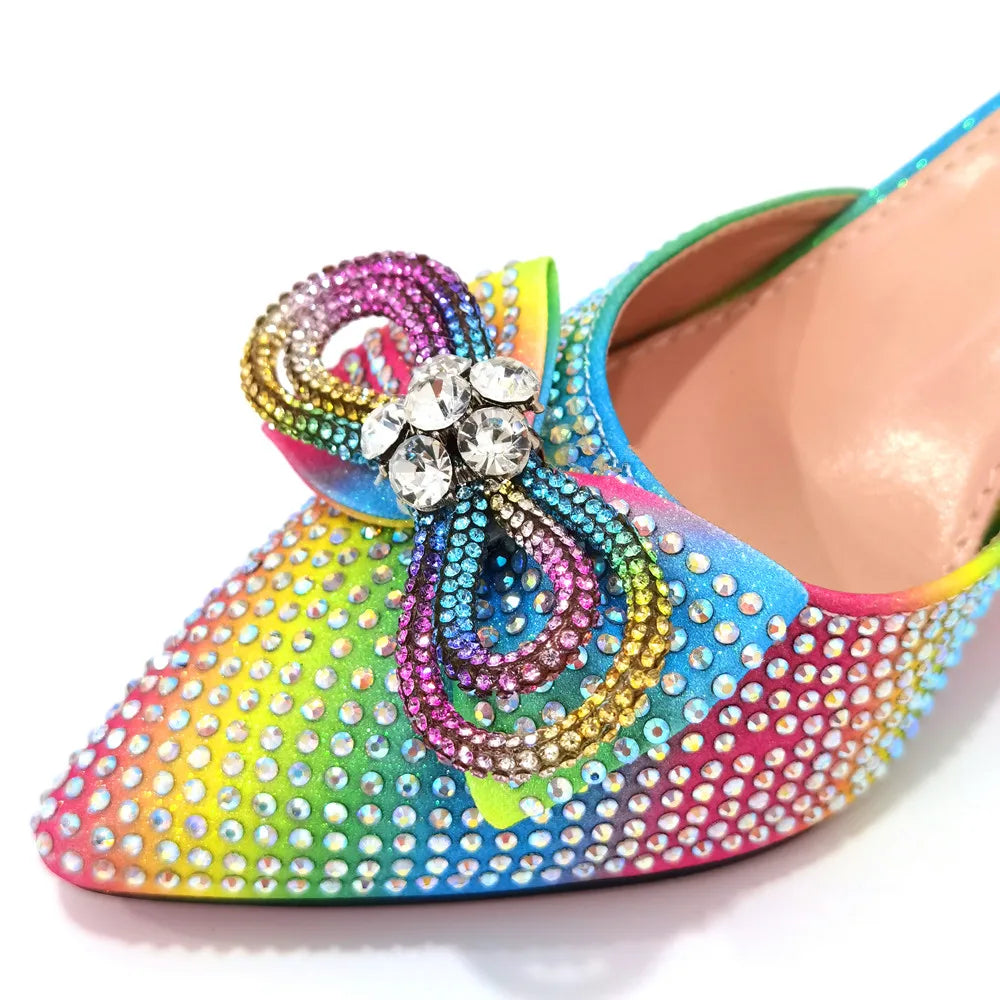 The Latest Style Rhinestone Bow Side Empty Party High Heels Pointed Toe Stiletto Heels Silver Women's Shoes And Bags