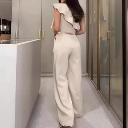 Women Sleeveless Long Jumpsuit 2025 Summer Wide Leg Pant Casual Waisted Tank Rompers Playsuit Office Lady Elegant Pocket Overall