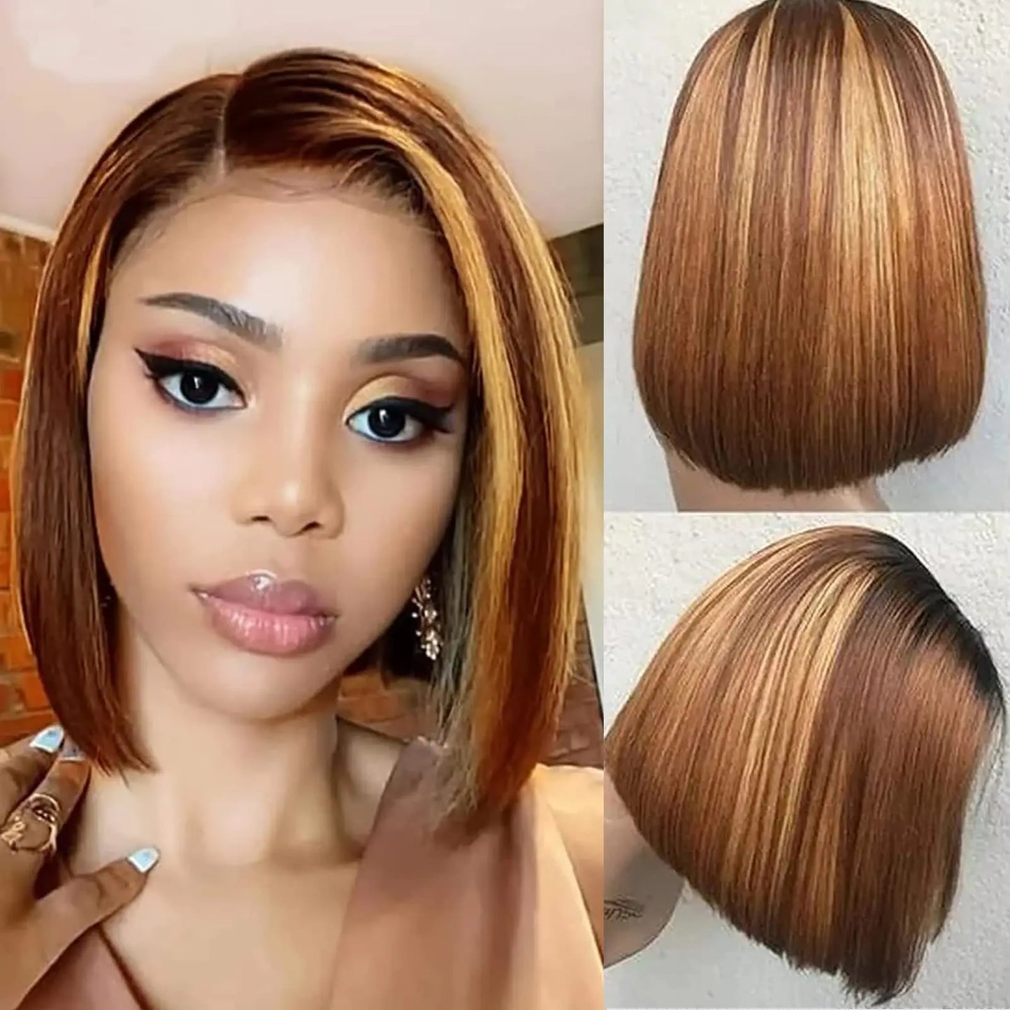 Short Bob Bone Straight 13X4 Lace Frontal Wigs 200 Density Brazilian Remy Preplucked Bob Lace Front Wig Human Hair For Women