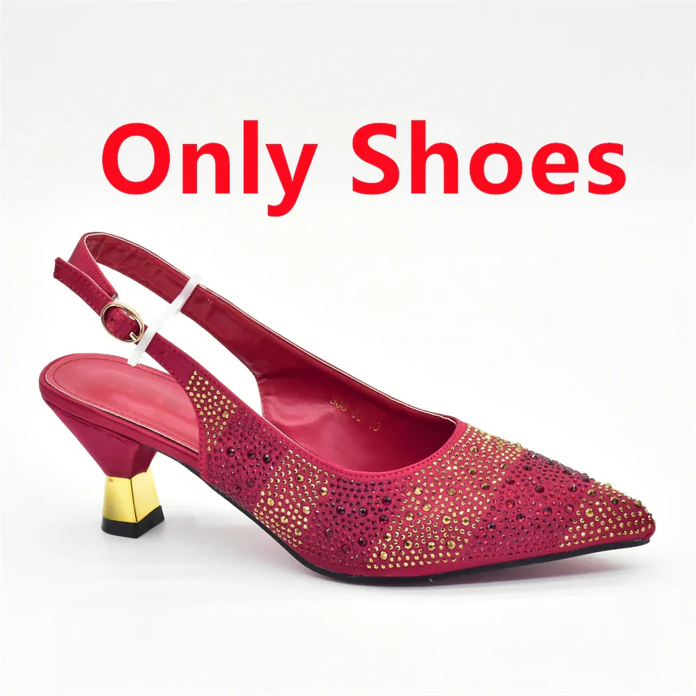 RUTIALNT Silver & Gold Crystal Shoe and Bag Set for Women