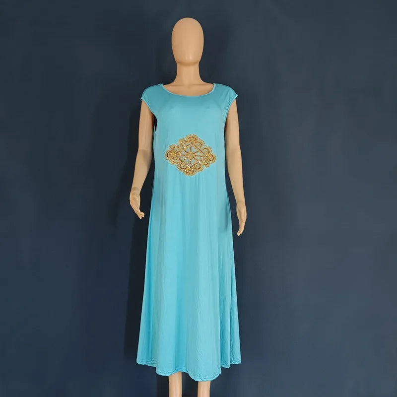 Two Piece Set Dress African Dresses for Women 2023 Traditional Gold Embroidery Clothing Islam Kaftan Abaya Musulman Robe Femme