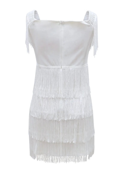 Summer Sexy One Line Shoulder Fringe Sheath Hip Women Dress Fashion Slim Fit Off The Shoulder White Nightclub Female Mini Dress
