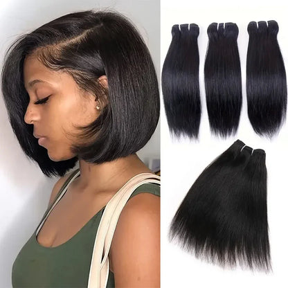 Wholesale Short Human Hair Bundles Brazilian Bone Straight Virgin Human Hair Weave Natural Color Hair Extensions 100g/pc Cheap