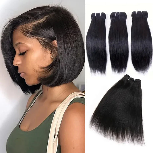 Wholesale Short Human Hair Bundles Brazilian Bone Straight Virgin Human Hair Weave Natural Color Hair Extensions 100g/pc Cheap