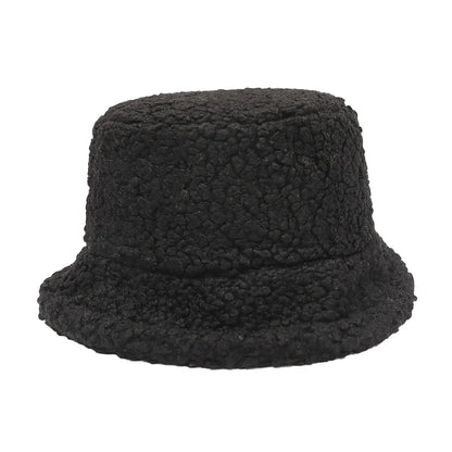 Women Girls Faux Fur Bucket Hat Plush Warm Fisherman Hat Outdoor Windproof Panama Bowl Hats Autumn Street Cold -proof Cap Hats