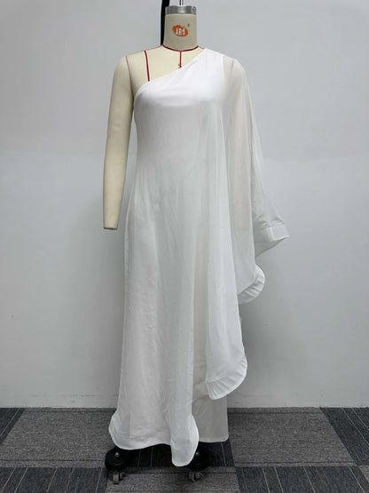White Wide Leg Party Jumpsuit Sexy Women One Shoulder Elegant Solid Ruffles Casual Overalls Rompers