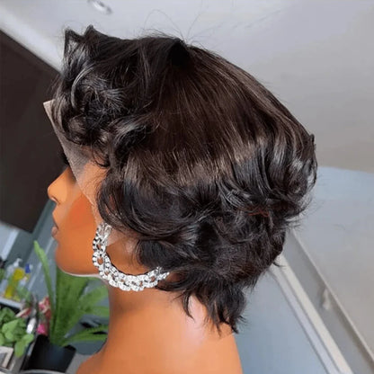 Short Pixie Cut Wigs 13x4 Lace Front Human Hair Wigs Fashion Style Natural Curly Wave Pixie Cut Human Hair Wigs Lace Frontal Wig