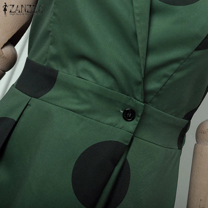 ZANZEA Summer Office Lady Sundress Woman Stylish Polka Dot Maxi Dresses Elegant Party Dress Fashion Sleeveless Holiday Robe 2025