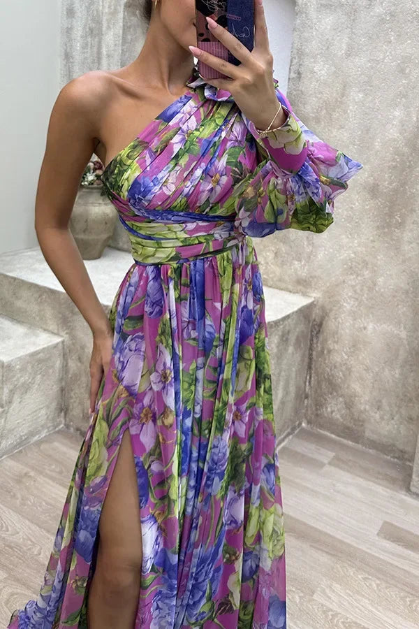 Women's S-XL Size Autumn and Winter Gathering New Casual Split Dress INS Loose Multi Color Slanted Shoulder Fashion Slimming