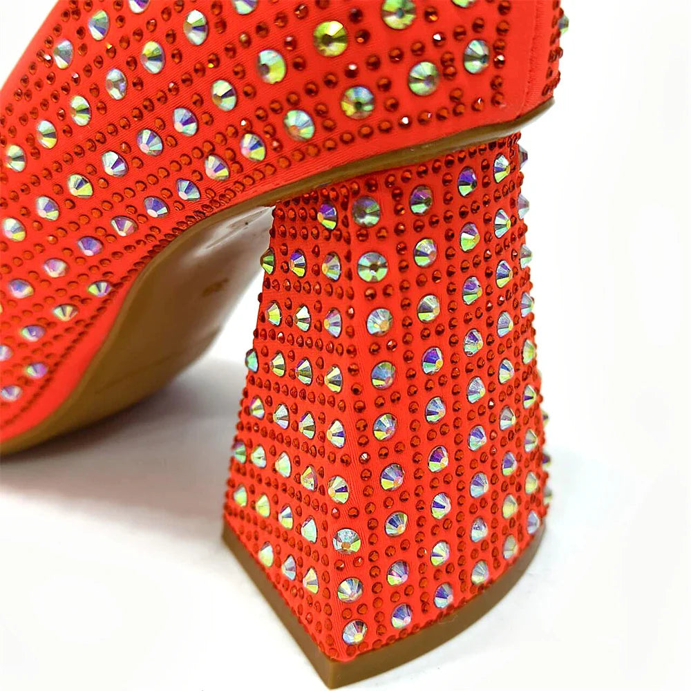 Venus Chan-Nigerian Heel Party for Women Yellow Shoes and Bag Set Rhinestone Handbag Italian Design Wedding INS 2024