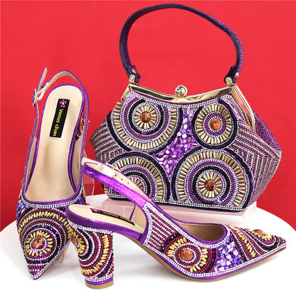 Spot Goods Elegant Streamlined Pointed Toe Women's Shoes Matching Flower Basket Handbag Party Women's Shoes And Bag Set