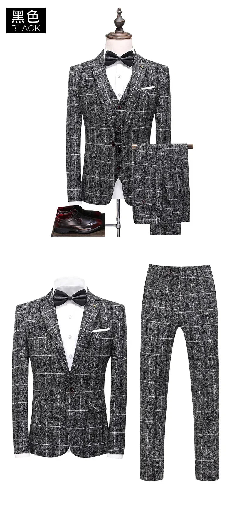 Traje De Hombre Elegante (Blazer+ Vest + Pants) Men's Fashion Business Gentleman Wedding Casual Plaid Cotton Linen British Suit