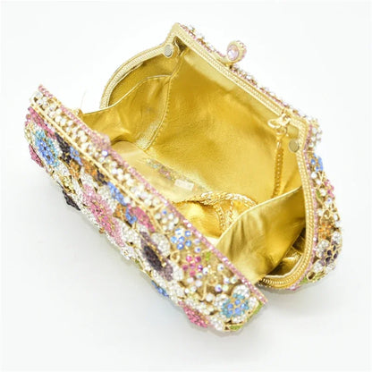 New Bling Crystal Bridal Wedding Bag Purses Flower Shape Diamond Purse Luxury Handbags Fashion Women Crystal Prom Clutch Purse