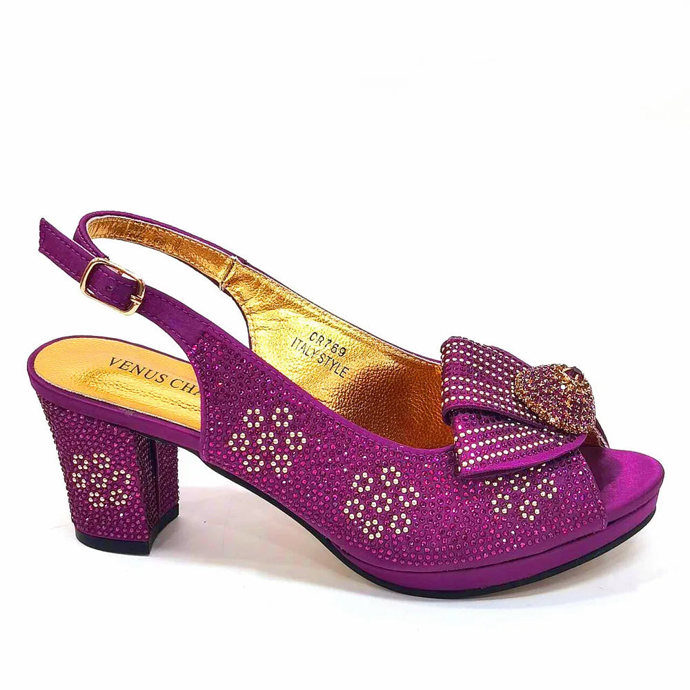 Venus Chan 2024 Italian Design Girly Style Golden Color Wedding Shoes And Bag Full Diamond Decoration Metal Closure Bags