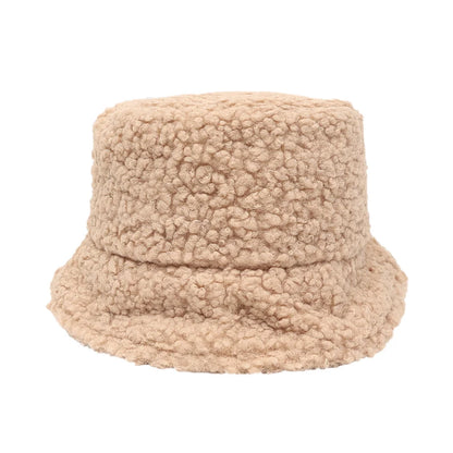 Women Girls Faux Fur Bucket Hat Plush Warm Fisherman Hat Outdoor Windproof Panama Bowl Hats Autumn Street Cold -proof Cap Hats