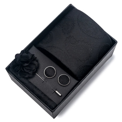 Top Grade Fashion 8 cm Wide Tie Sets Blue Stripe Men's Gravata Handkerchief Cufflink Box Fit Group Workplace Wedding Tie