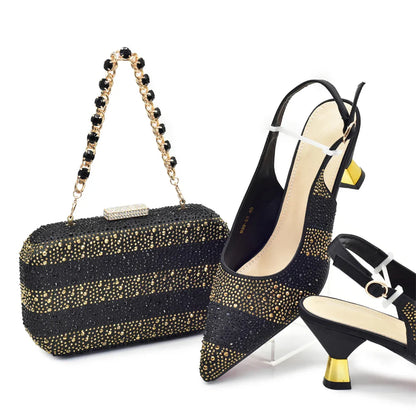 RUTIALNT Silver & Gold Crystal Shoe and Bag Set for Women