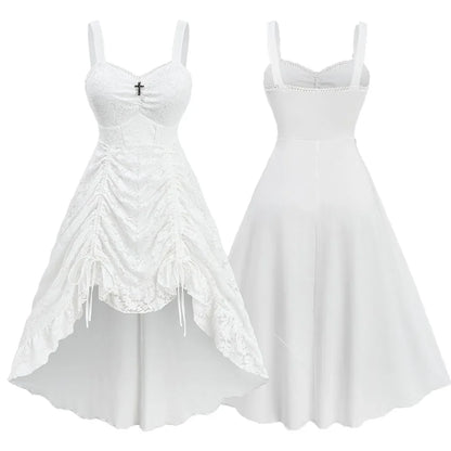 ROSEGAL Plus Size Women's Cocktail Dresses Floral Lace Overlay Cinched Ruched High Low Asymmetric Formal Wedding Party Dress 5XL