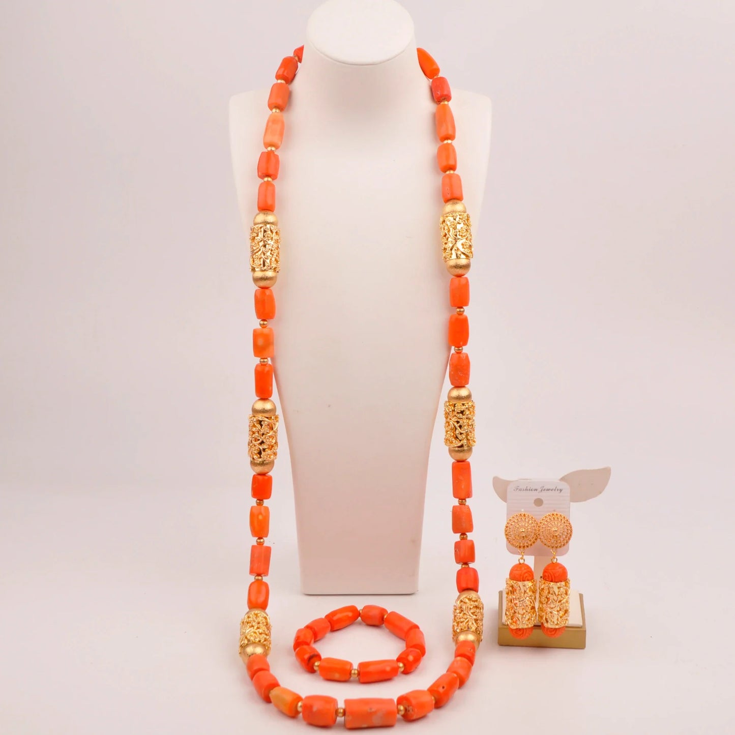 splendid orange nigeria coral beads necklace african jewelry set bridal wedding jewelry sets C21-23-01