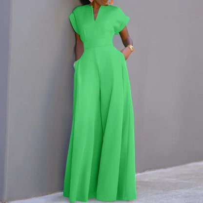 ZANZEA Short Sleeve 2023 Summer Long Rompers Commuting Elegant Holiday Women Playsuit Wide Leg Pants Casual Jumpsuits Overalls