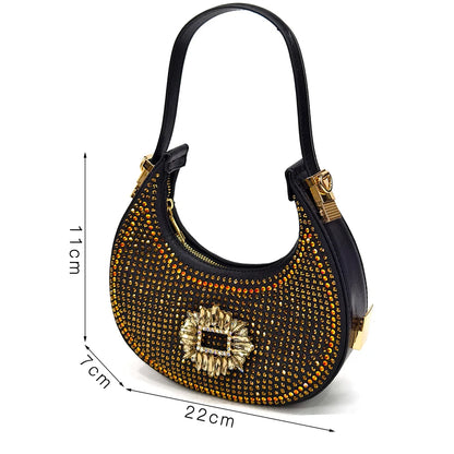Venus Chan Luxury Rhinestone Heel & Handbag Set – Black & Gold Party Combo