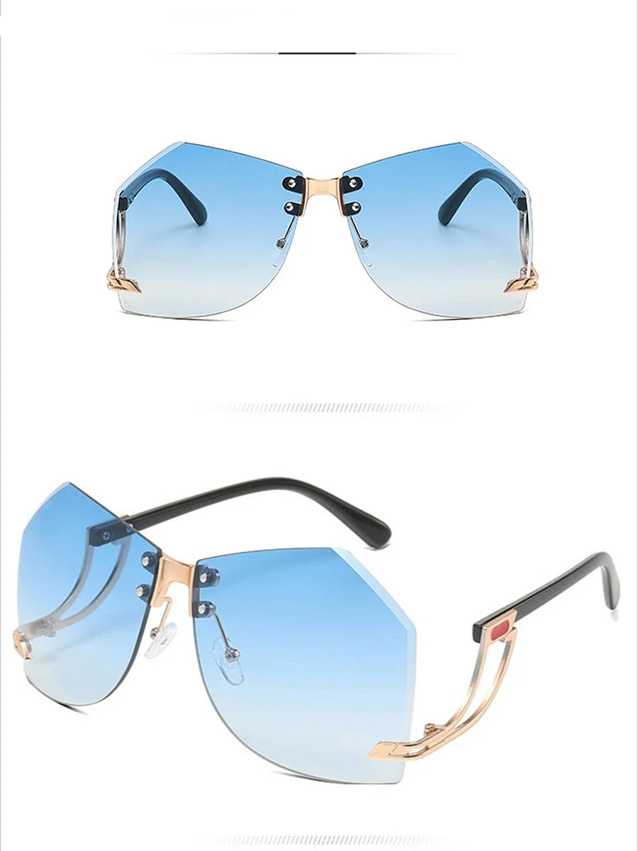 New Fashionable Frameless Sunglasses for Women's Personality Trend Hollow out Mirror Legs Irregular Ocean Lens Glasses UV400