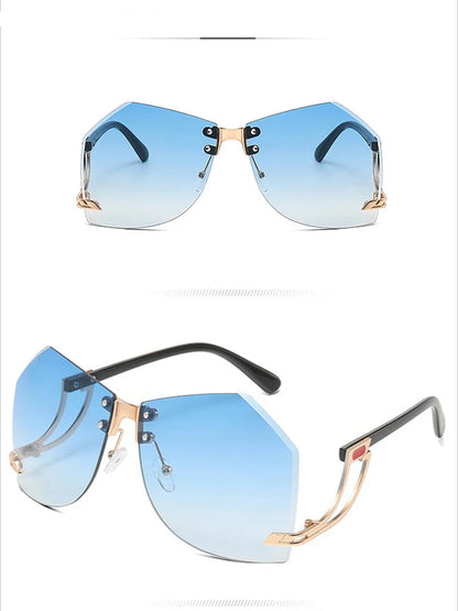 New Fashionable Frameless Sunglasses for Women's Personality Trend Hollow out Mirror Legs Irregular Ocean Lens Glasses UV400