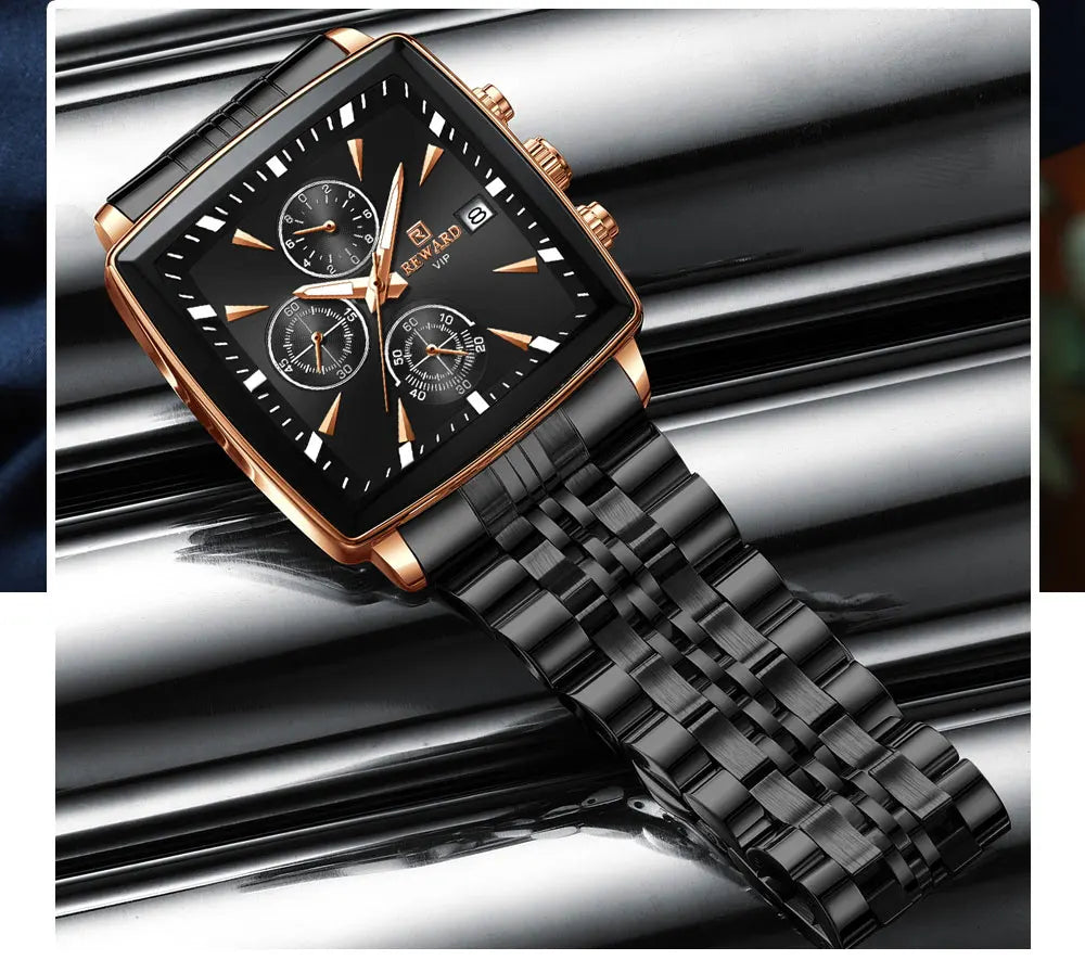 REWARD VIP Mens Watches Waterproof Luminous Sport Watches for Man Stainless Steel Wristwatch Chronograph Date Stopwatch