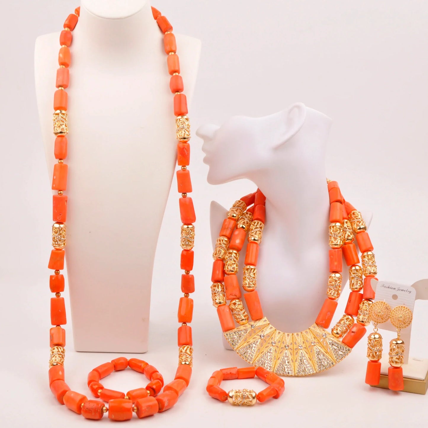 splendid orange nigeria coral beads necklace african jewelry set bridal wedding jewelry sets C21-23-01