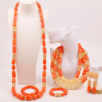 splendid orange nigeria coral beads necklace african jewelry set bridal wedding jewelry sets C21-23-01