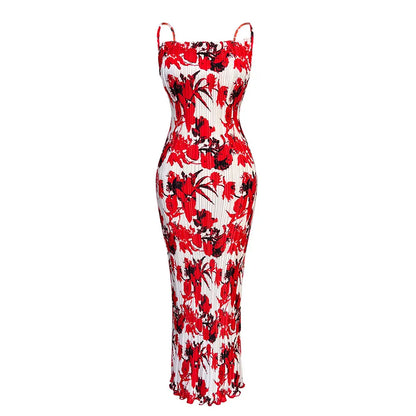 Women's Tie Dye Print Pleated Dress,Summer Spaghetti Strap Bodycon Dress,Vestidos Casual Slimming,Women's clothing