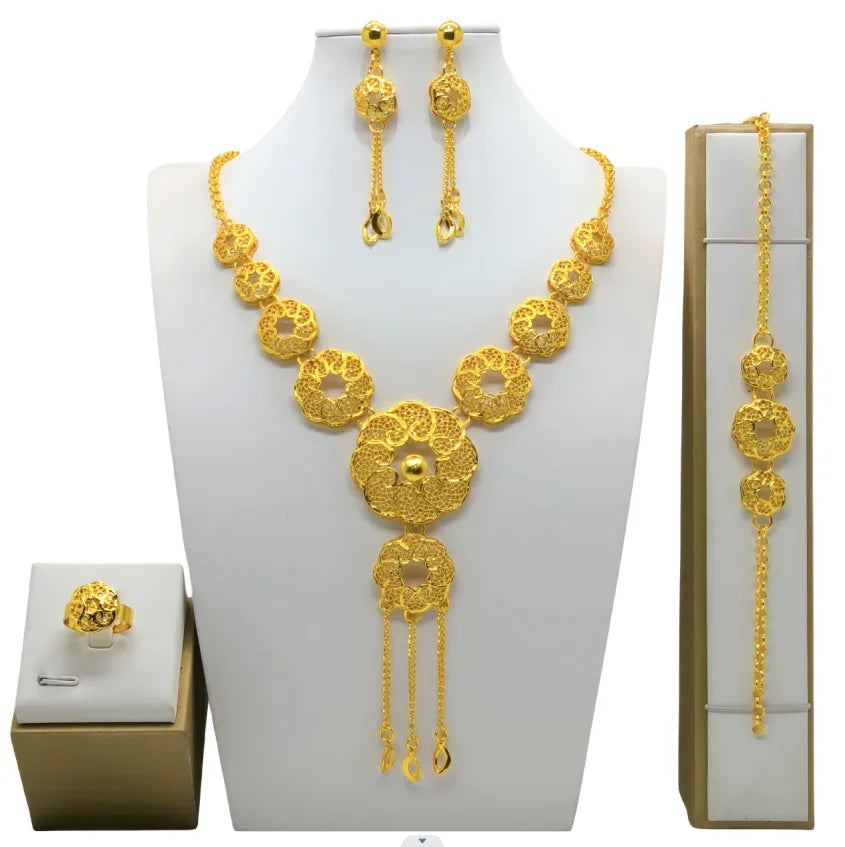 New Bridal Jewelry Set Dubai Necklace Earrings For Women Wedding 24k Gold Plated African Jwellery Bridesmaid Party Gift