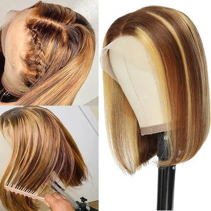 Short Bob Bone Straight 13X4 Lace Frontal Wigs 200 Density Brazilian Remy Preplucked Bob Lace Front Wig Human Hair For Women