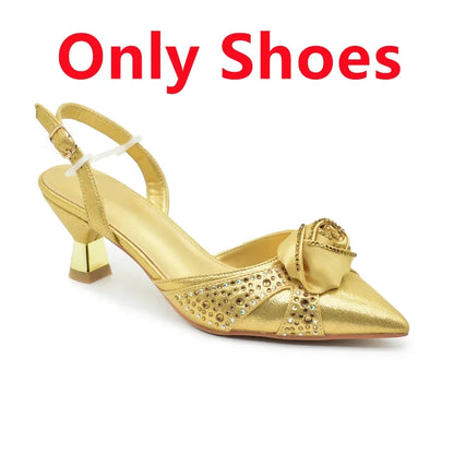 New Fashion Women Shoes and Bags To Match Set Nigeria Party Women's Pumps with Handmade Flowers Bag and Shoe Set Italian