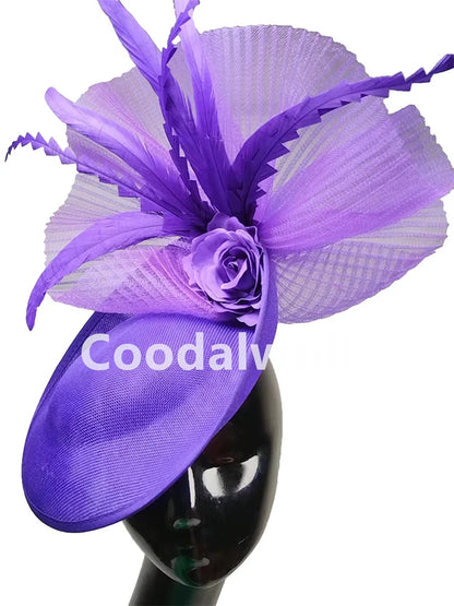 New Fashion Flower Fascinator Wedding Headpiece Women Party Dinner Pillbox Cap With Flower Hair Accessories Ladies Feather Cap