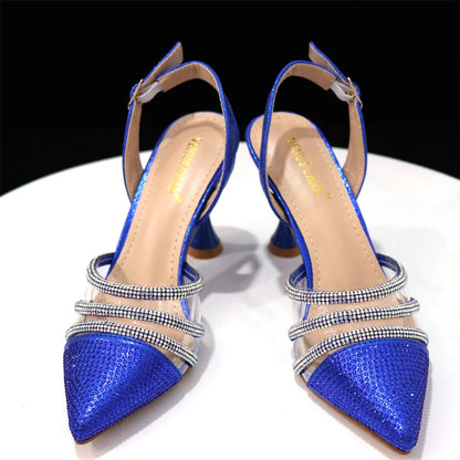 Venus Chan Shoes for Women 2023 Pointed Toe Black Heels Rhinestone Chain Party Sandals Italian Shoes and Bags Matching Set 2023
